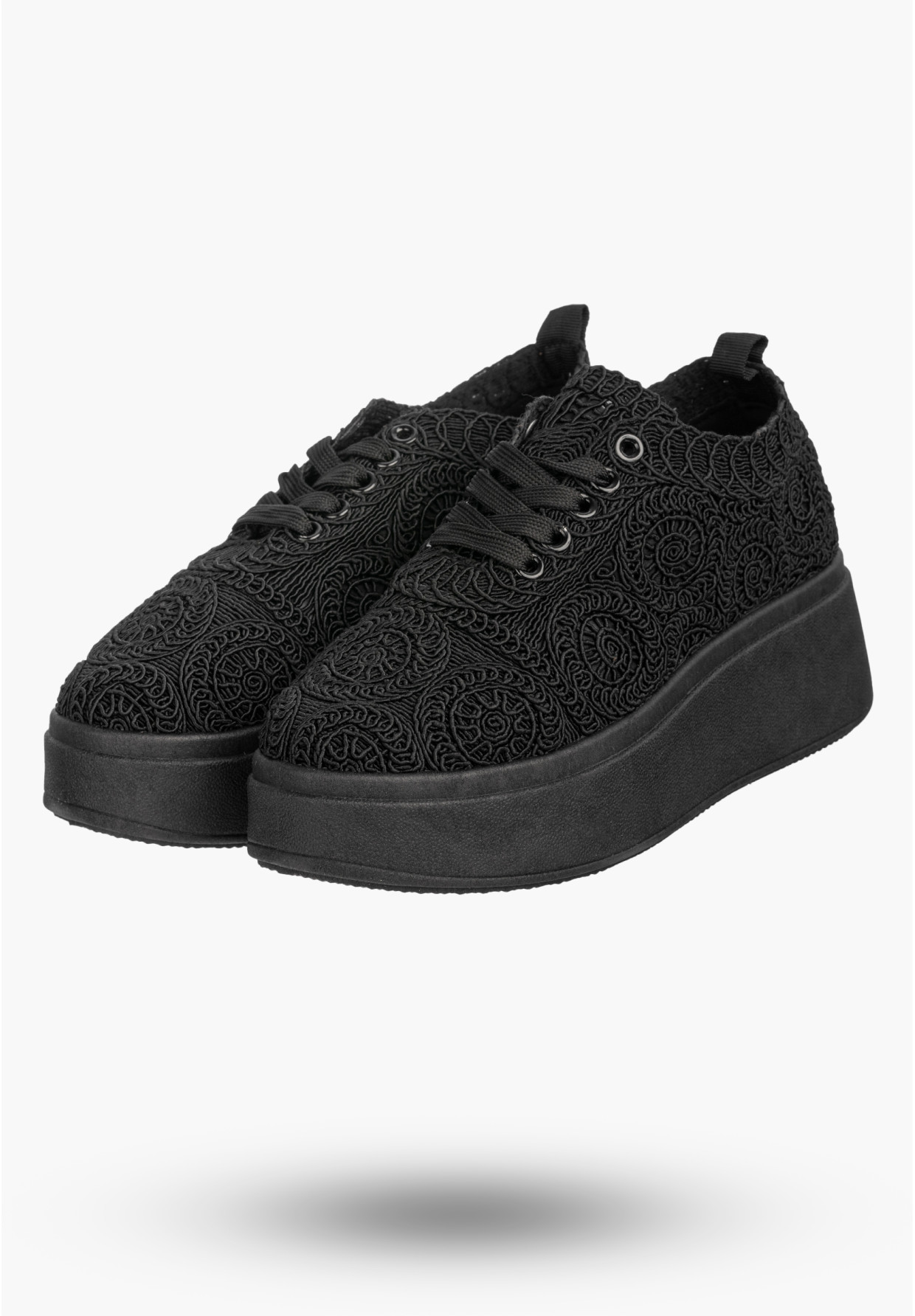 Sneakersy Damskie Na Platformie Buty Ażurowe Półbuty Czarne