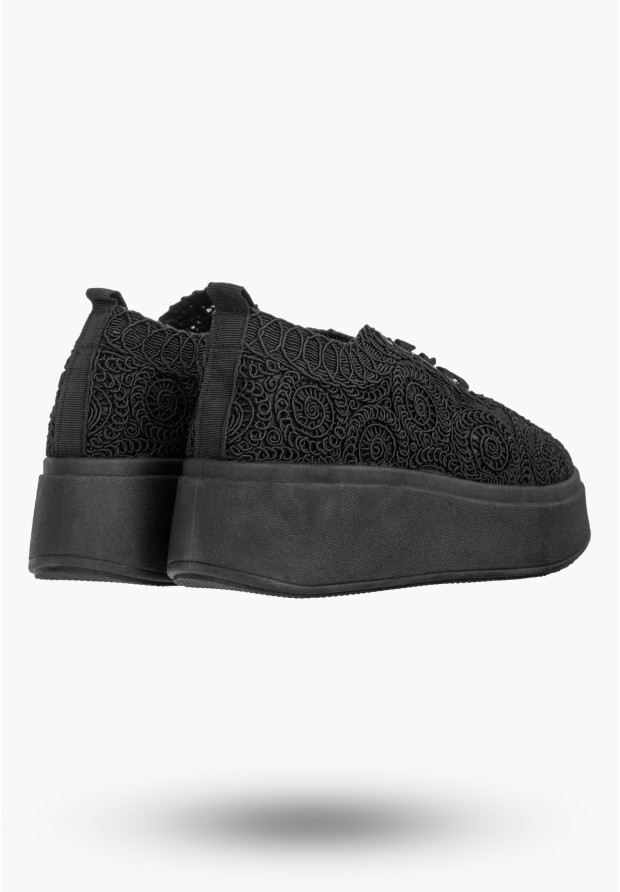 Sneakersy Damskie Na Platformie Buty Ażurowe Półbuty Czarne