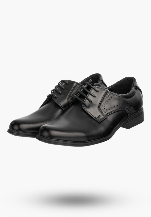 Buty Chłopięce Ekoskóra Eleganckie Wizytowe Komunijne Półbuty Czarne
