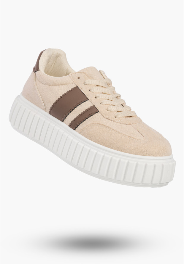 Beżowe sneakersy damskie na grubej podeszwie