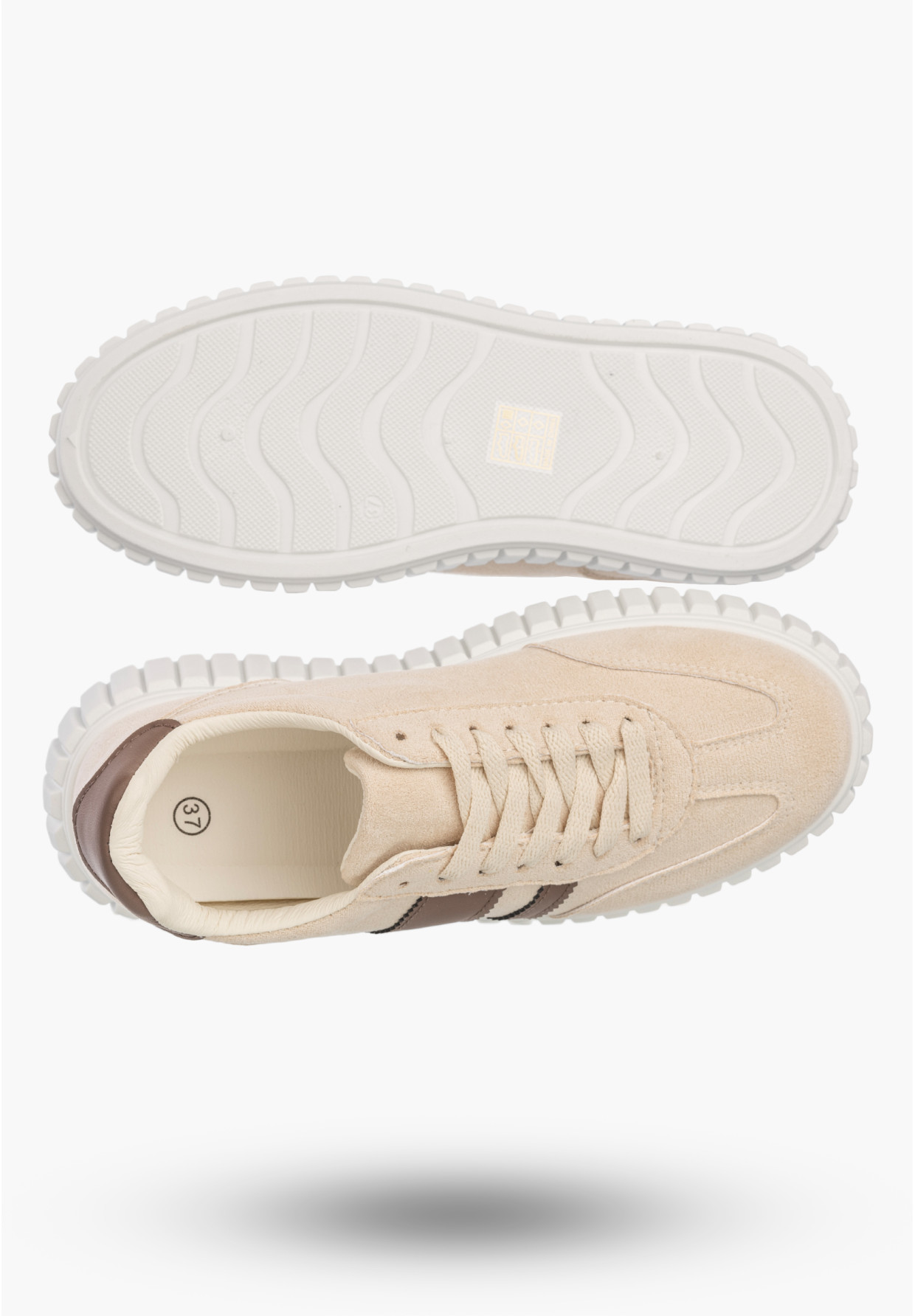Sneakersy Damskie Sportowe Buty Na Platformie Miejskie Casual Beżowe