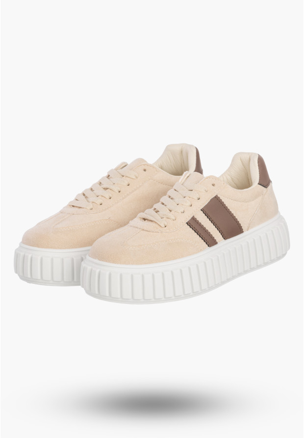 Sneakersy Damskie Sportowe Buty Na Platformie Miejskie Casual Beżowe