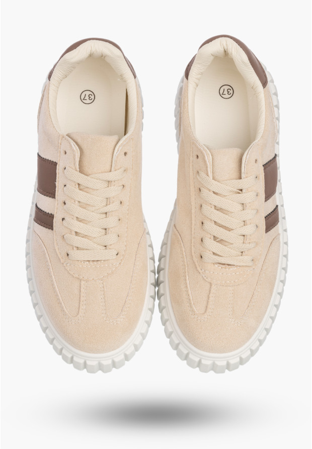 Sneakersy Damskie Sportowe Buty Na Platformie Miejskie Casual Beżowe