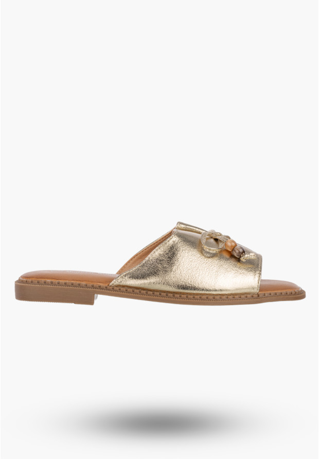 Klapki Damskie Ekoskóra Letnie Buty Eleganckie Z Kokardką Casual Złote