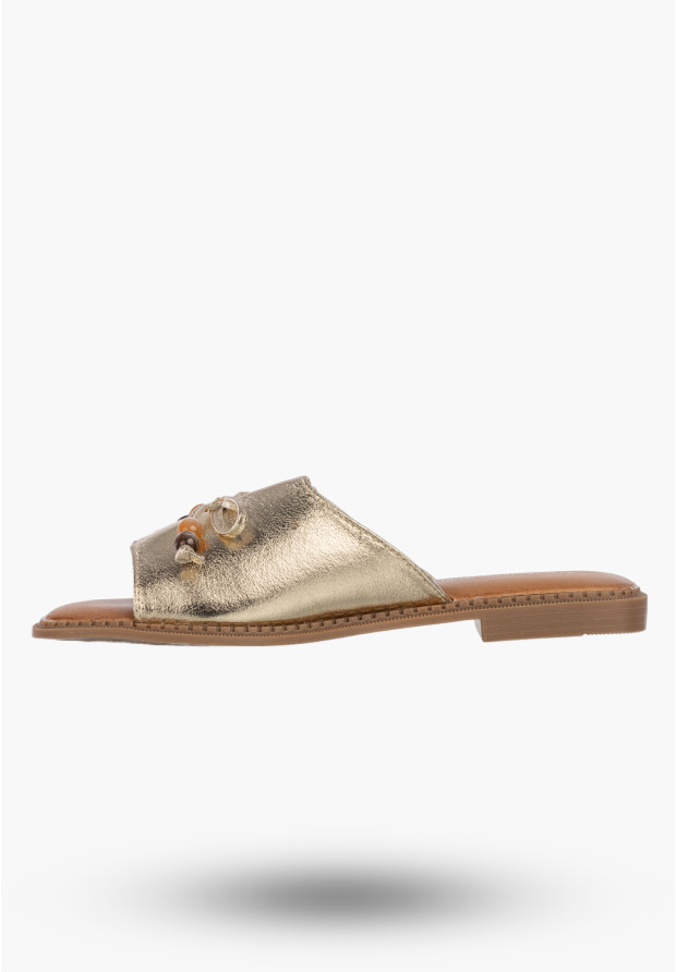 Klapki Damskie Ekoskóra Letnie Buty Eleganckie Z Kokardką Casual Złote