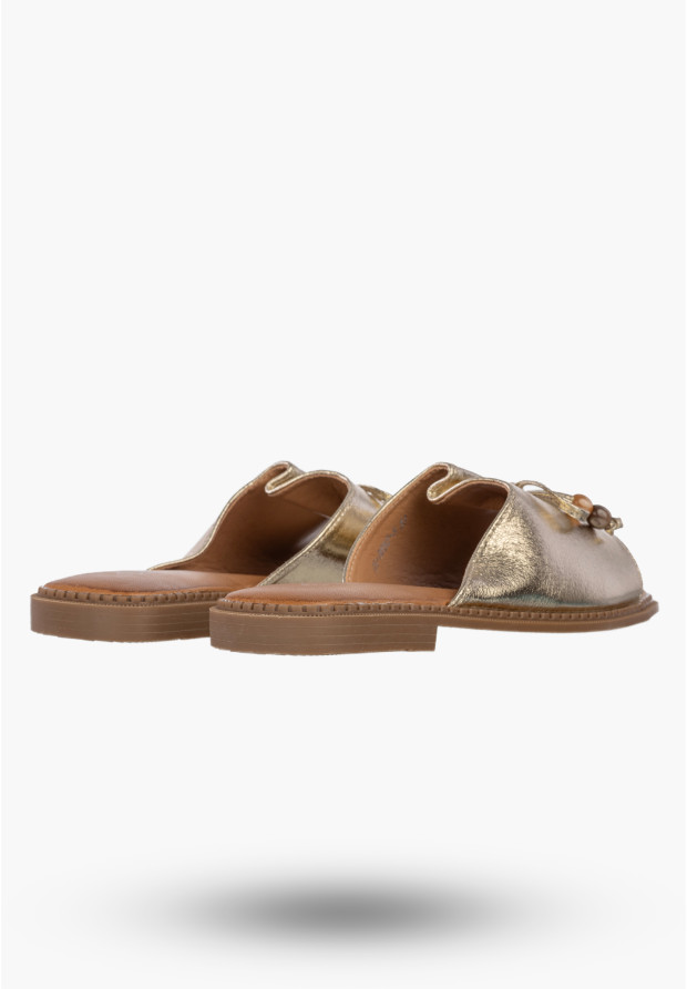 Klapki Damskie Ekoskóra Letnie Buty Eleganckie Z Kokardką Casual Złote