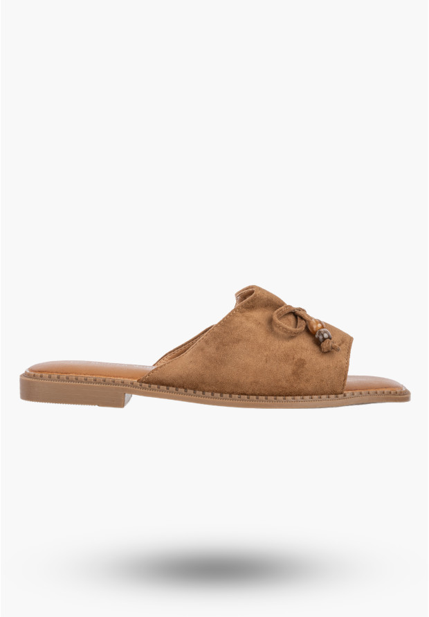 Klapki Damskie Ekozamsz Letnie Buty Eleganckie Z Kokardką Casual Brązowe