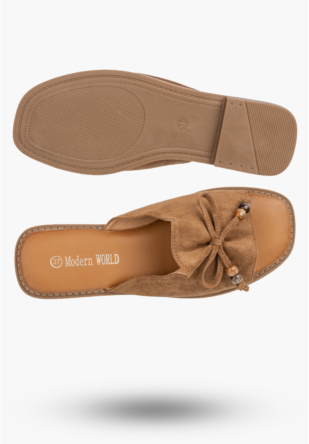 Klapki Damskie Ekozamsz Letnie Buty Eleganckie Z Kokardką Casual Brązowe