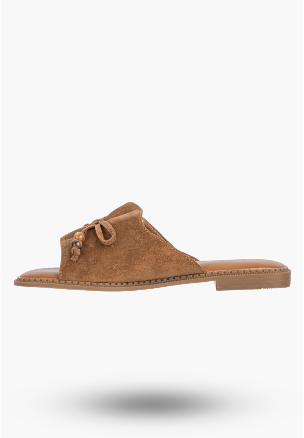 Klapki Damskie Ekozamsz Letnie Buty Eleganckie Z Kokardką Casual Brązowe