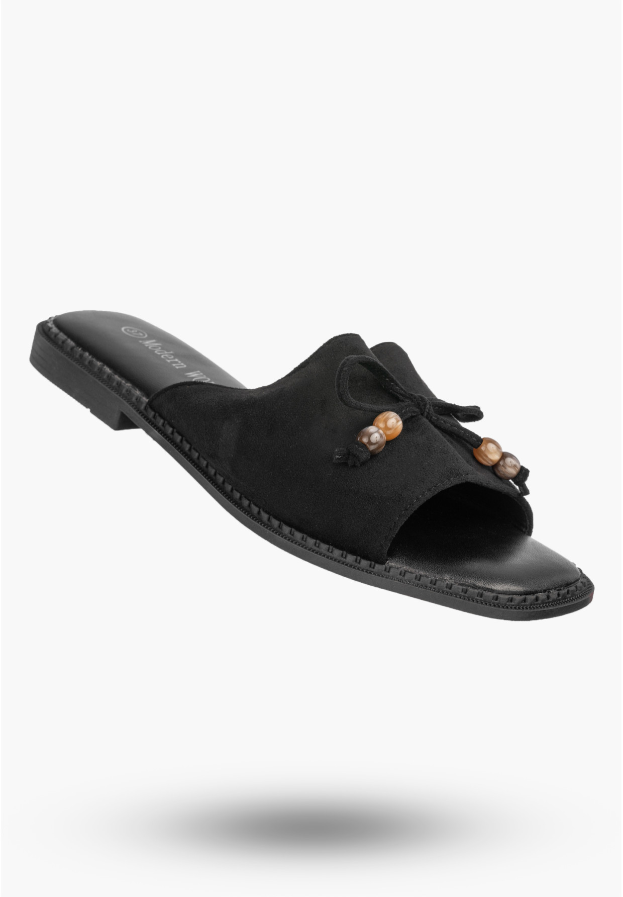 Klapki Damskie Ekozamsz Letnie Buty Eleganckie Z Kokardką Casual Czarne
