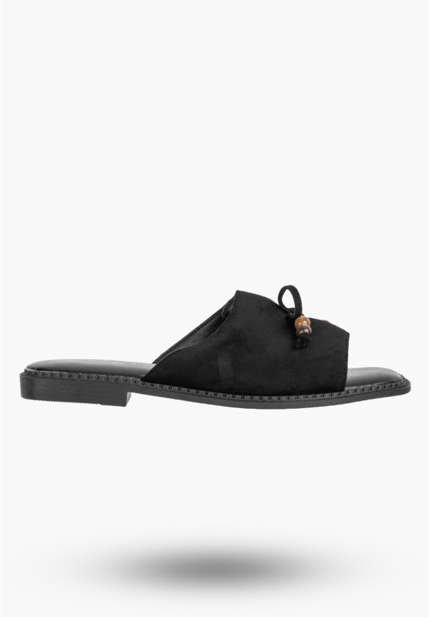 Klapki Damskie Ekozamsz Letnie Buty Eleganckie Z Kokardką Casual Czarne