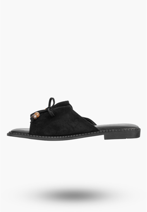 Klapki Damskie Ekozamsz Letnie Buty Eleganckie Z Kokardką Casual Czarne