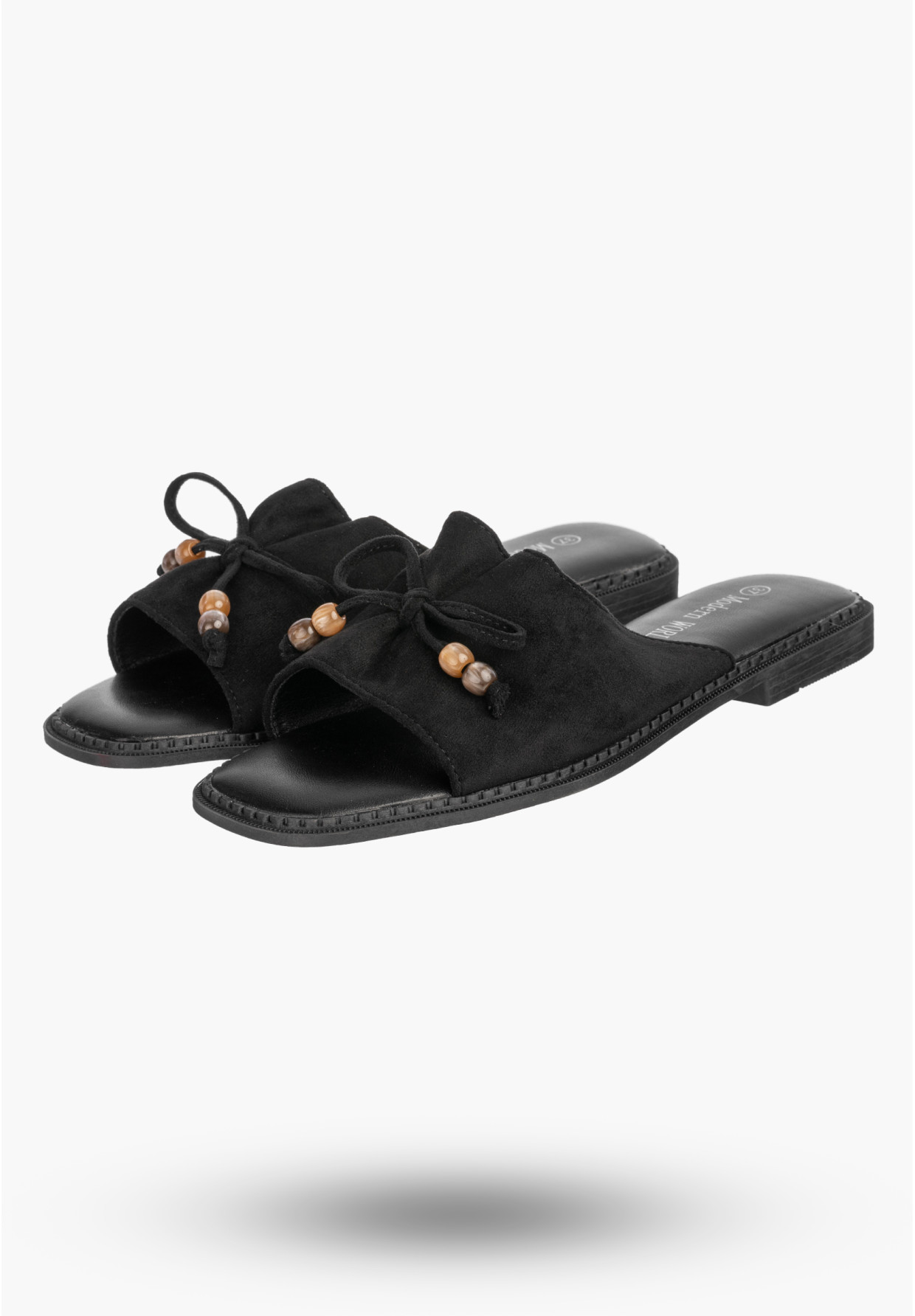 Klapki Damskie Ekozamsz Letnie Buty Eleganckie Z Kokardką Casual Czarne