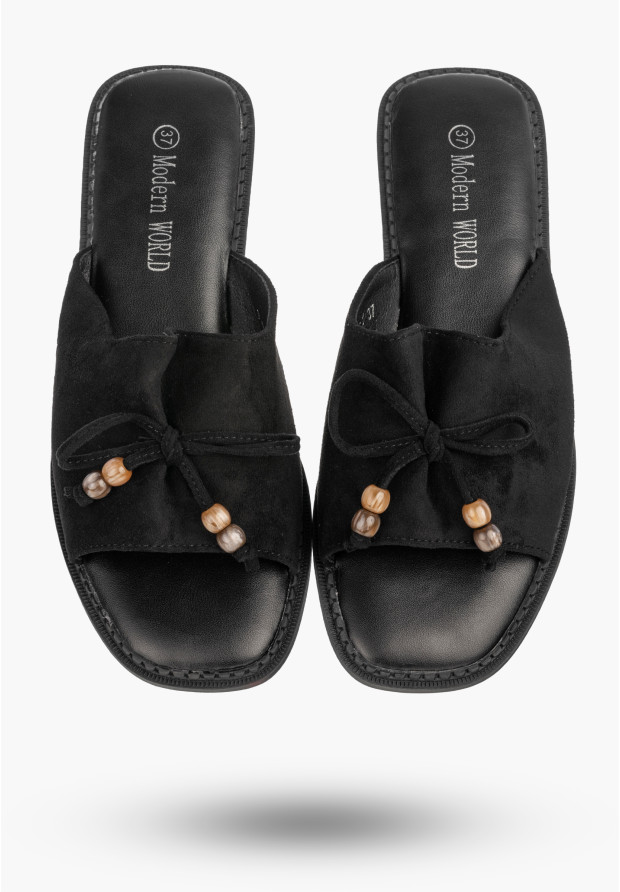 Klapki Damskie Ekozamsz Letnie Buty Eleganckie Z Kokardką Casual Czarne