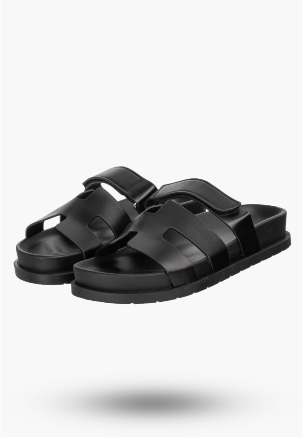 Klapki Damskie Ekoskóra Letnie Buty Klasyczne Na Rzepy Casual Czarne