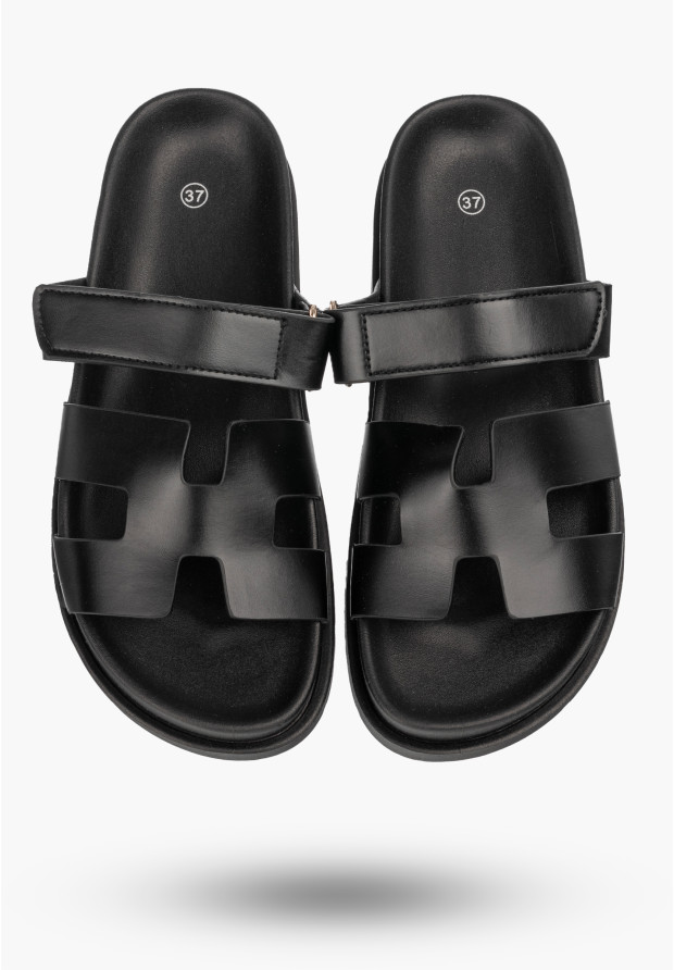 Klapki Damskie Ekoskóra Letnie Buty Klasyczne Na Rzepy Casual Czarne