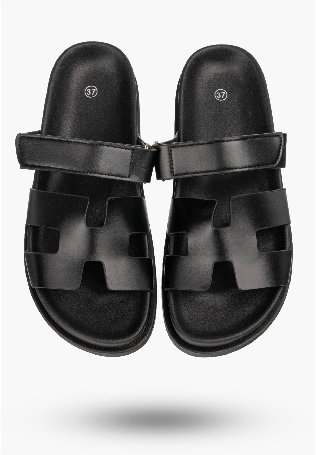 Klapki Damskie Ekoskóra Letnie Buty Klasyczne Na Rzepy Casual Czarne