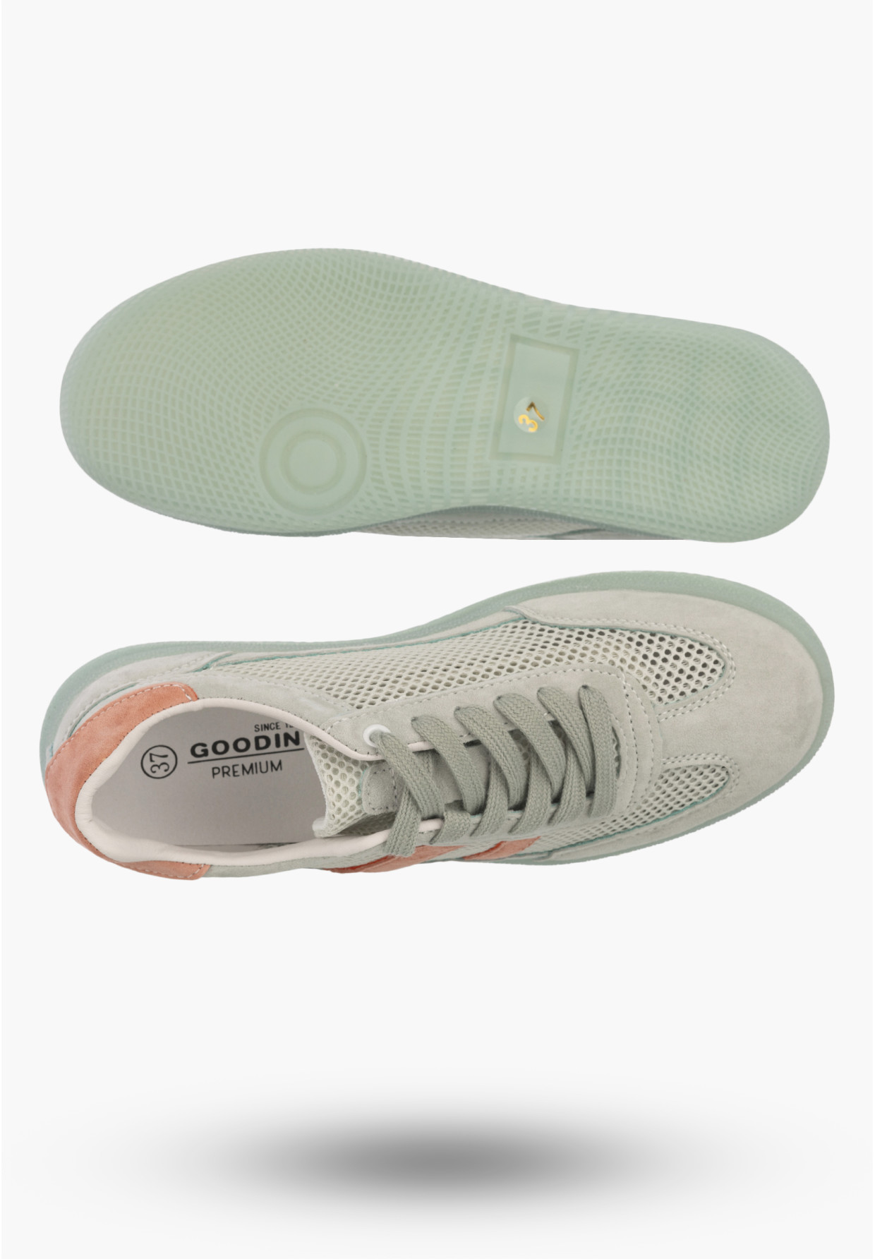 Sneakersy Damskie Buty Skórzane Sportowe Siateczka Półbuty Casual Miętowe Goodin