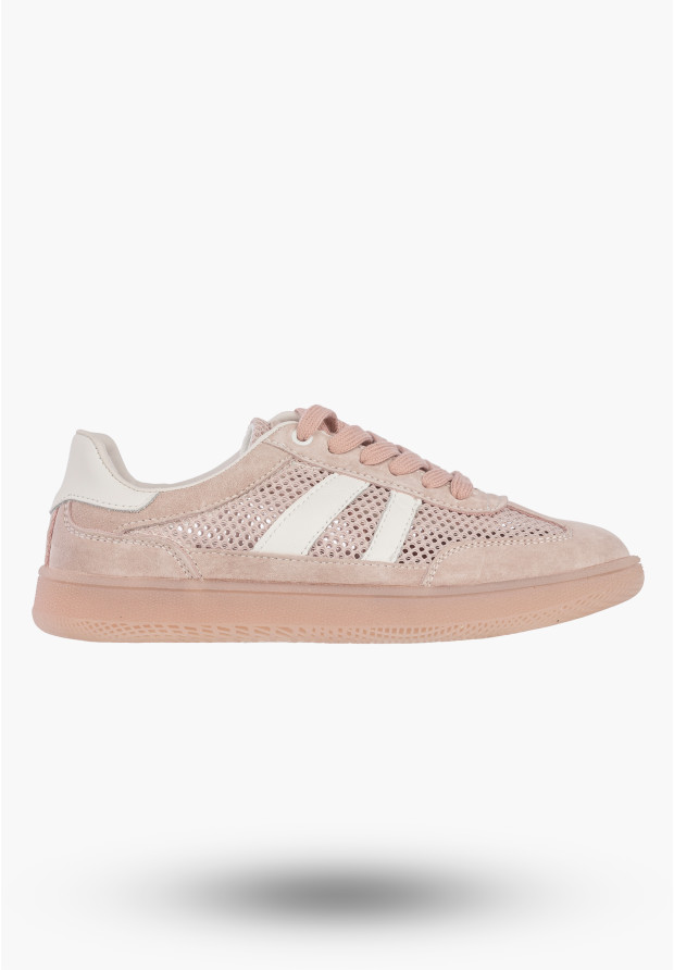 Sneakersy Damskie Buty Skórzane Sportowe Siateczka Półbuty Casual Różowe Goodin