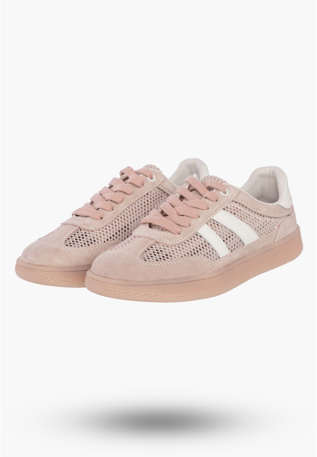 Sneakersy Damskie Buty Skórzane Sportowe Siateczka Półbuty Casual Różowe Goodin