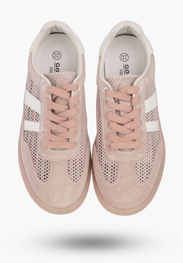 Sneakersy Damskie Buty Skórzane Sportowe Siateczka Półbuty Casual Różowe Goodin