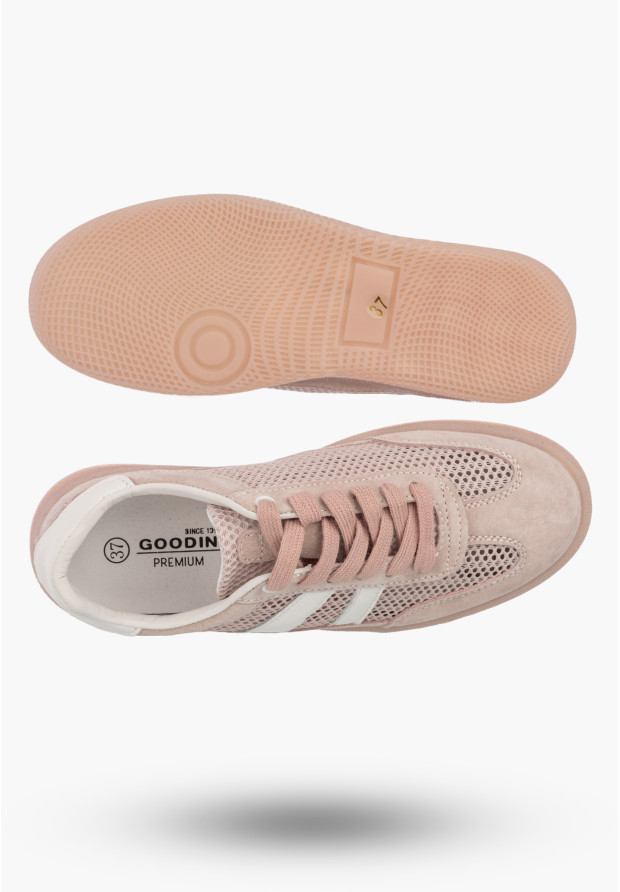 Sneakersy Damskie Buty Skórzane Sportowe Siateczka Półbuty Casual Różowe Goodin