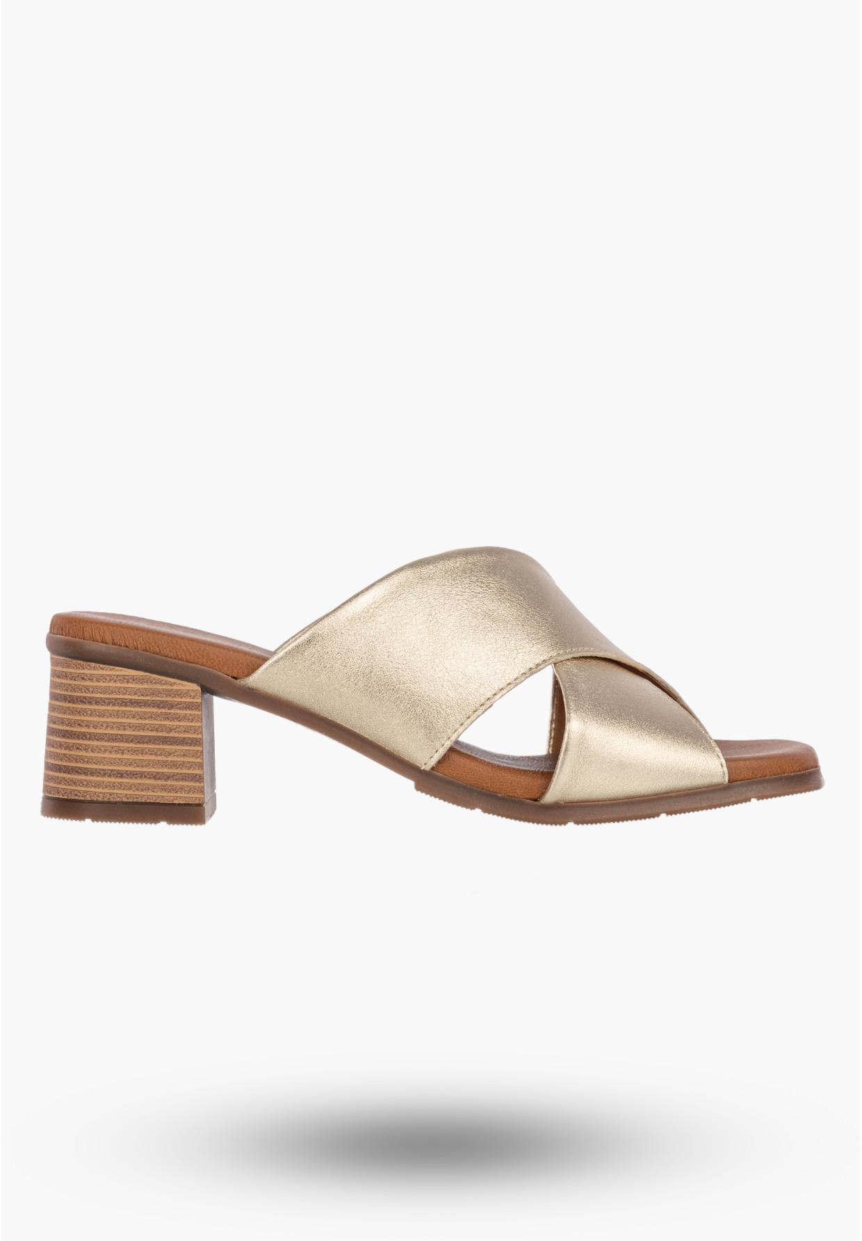 Klapki Damskie Skórzane Buty Eleganckie Na Słupku Złote Maciejka E7390-25/00-1