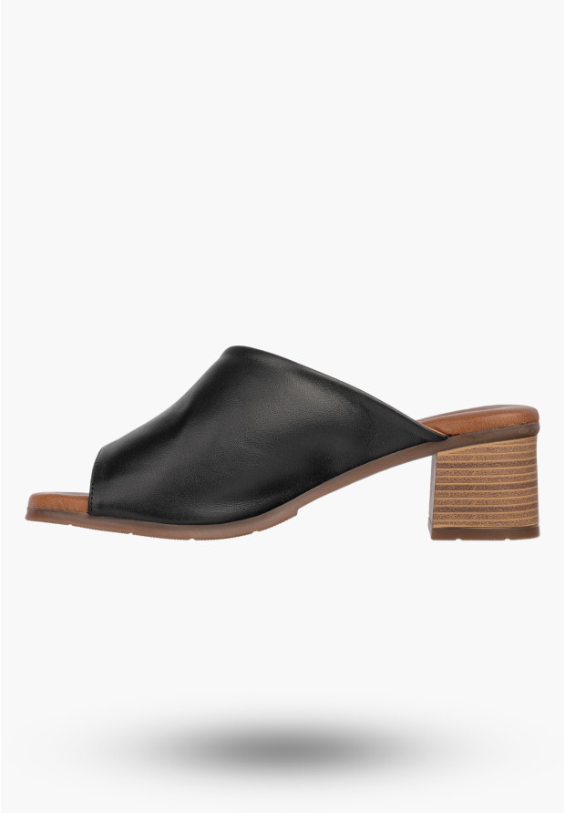 Klapki Damskie Skórzane Buty Eleganckie Na Słupku Czarne Maciejka E7395-01/00-1
