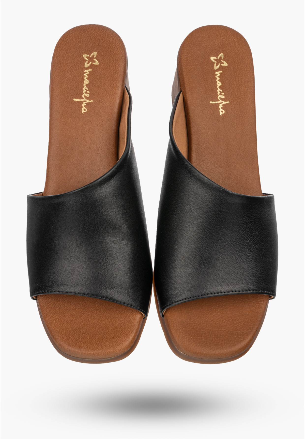 Klapki Damskie Skórzane Buty Eleganckie Na Słupku Czarne Maciejka E7395-01/00-1