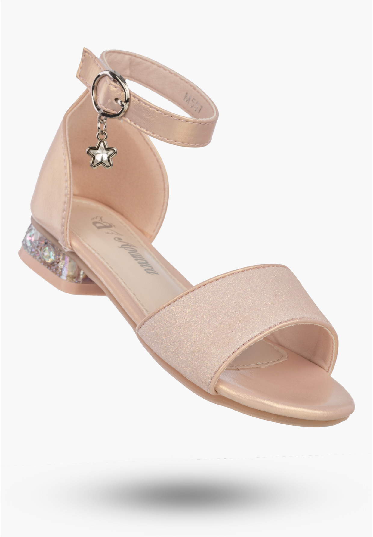 Sandały Dziecięce Ekoskóra Buty Na Rzepy Eleganckie Brokatowe Różowe Apawwa