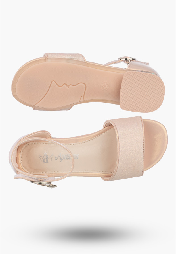 Sandały Dziecięce Ekoskóra Buty Na Rzepy Eleganckie Brokatowe Różowe Apawwa