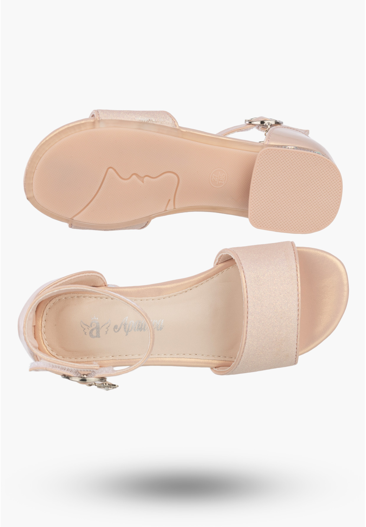 Sandały Dziecięce Ekoskóra Buty Na Rzepy Eleganckie Brokatowe Różowe Apawwa