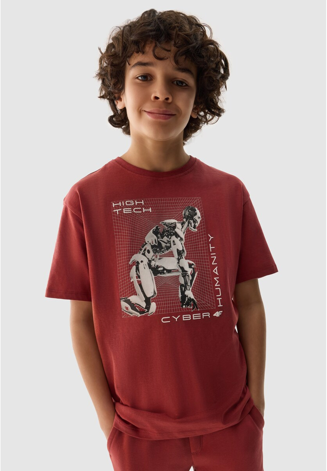 Koszulka Chłopięca 4F T-shirt Z Nadrukiem Sportowy Oversize Czerwony 4FJRSS24TTSHM1516