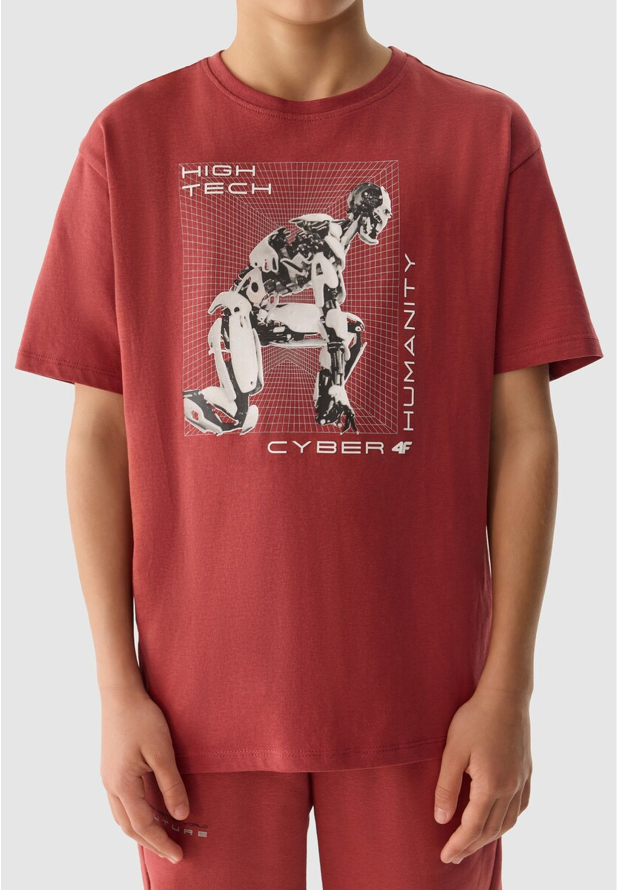 Koszulka Chłopięca 4F T-shirt Z Nadrukiem Sportowy Oversize Czerwony 4FJRSS24TTSHM1516
