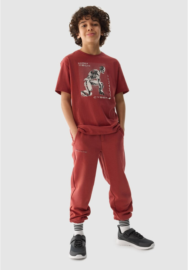 Koszulka Chłopięca 4F T-shirt Z Nadrukiem Sportowy Oversize Czerwony 4FJRSS24TTSHM1516
