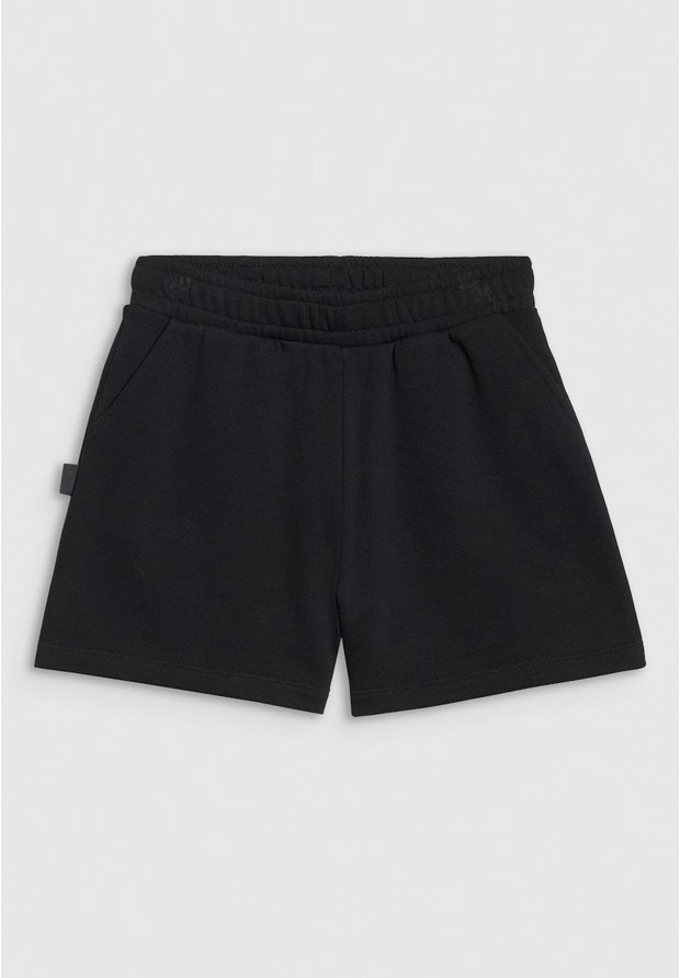 Spodenki Dresowe Dziewczęce 4F Luźne Oversize Przed Kolano Czarne 4FJWSS25TSHOF470