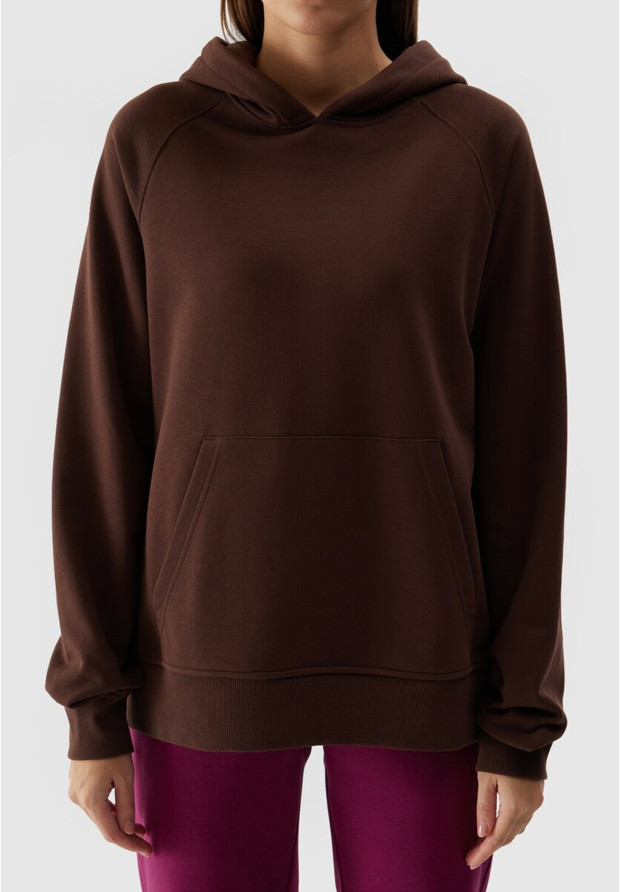 Bluza Damska 4F Sportowa Dresowa Nierozpinana Z Kapturem Brązowa 4FWSS24TSWSF0955