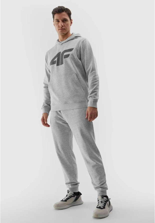 Bluza Męska 4F Z Kapturem Ocieplana Nierozpinana Sportowa Szara 4FWSS24TSWSM0950