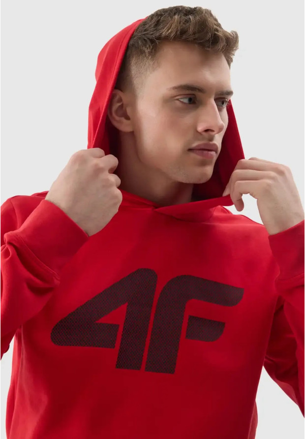Bluza Męska 4F Z Kapturem Ocieplana Nierozpinana Sportowa Czerwona 4FWSS24TSWSM0950
