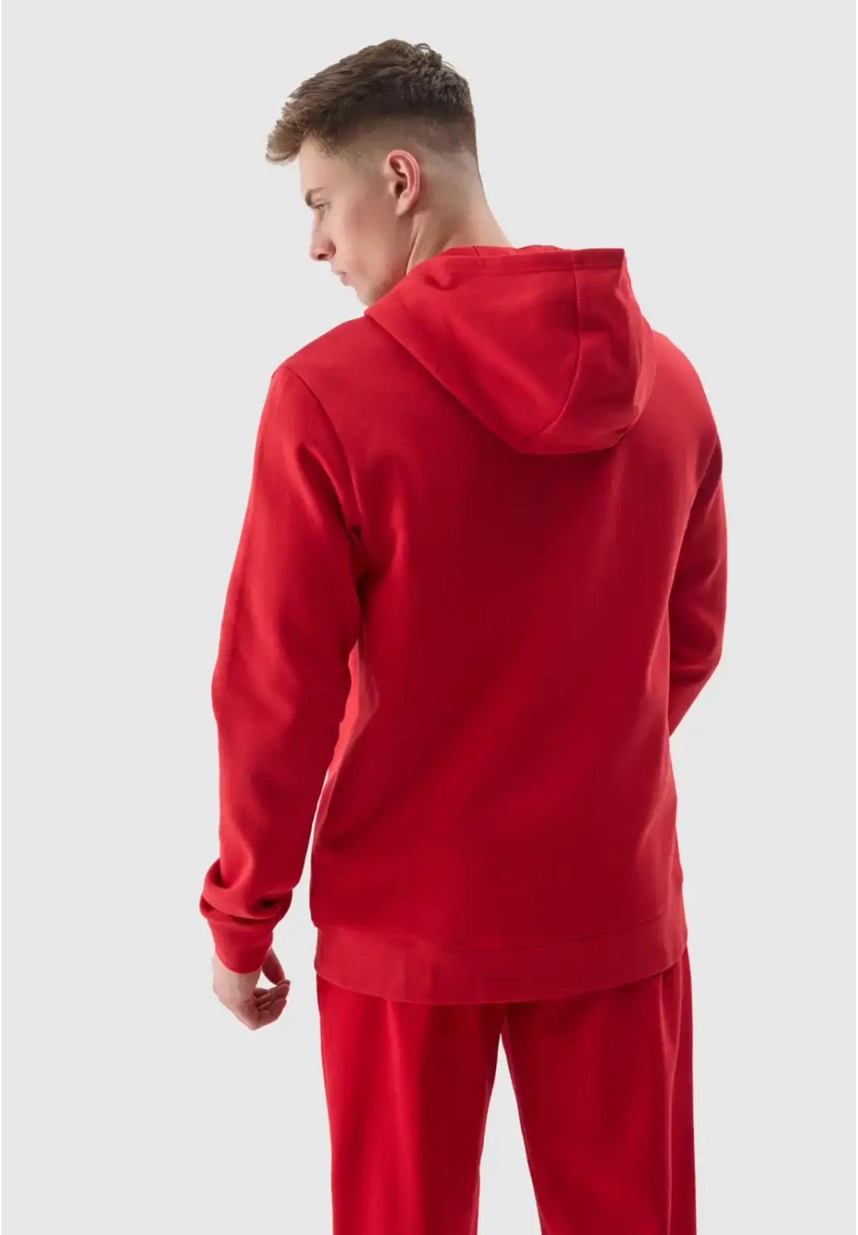 Bluza Męska 4F Z Kapturem Ocieplana Nierozpinana Sportowa Czerwona 4FWSS24TSWSM0950