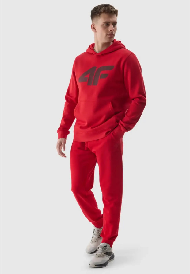 Bluza Męska 4F Z Kapturem Ocieplana Nierozpinana Sportowa Czerwona 4FWSS24TSWSM0950