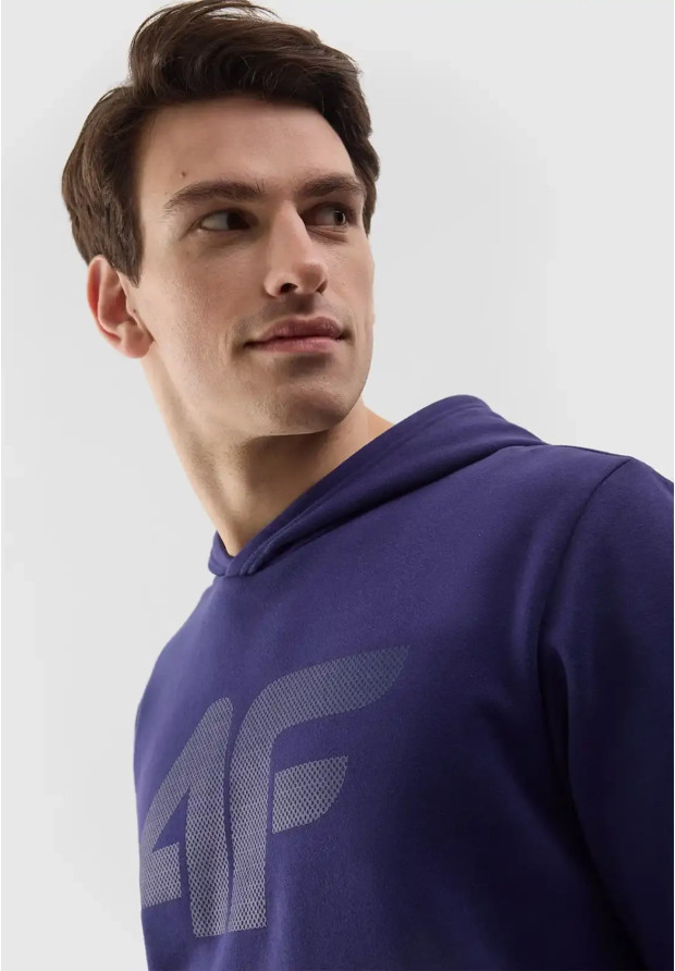 Bluza Męska 4F Z Kapturem Ocieplana Nierozpinana Sportowa Granatowa 4FWSS24TSWSM0950
