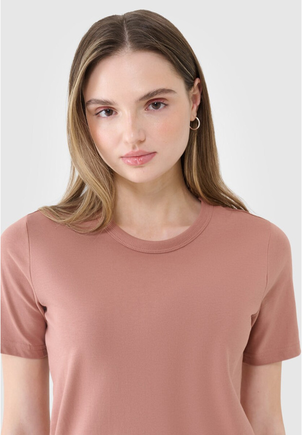 Koszulka Damska 4F T-shirt Regular Basic Casual Bawełna Brązowy 4FWSS25TTSHF1991