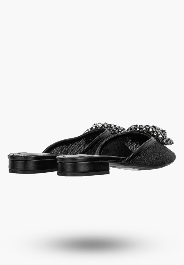 Klapki Damskie Letnie Buty Eleganckie Wieczorowe Płaski Obcas Czarne