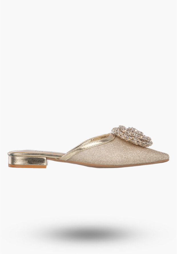 Klapki Damskie Letnie Buty Eleganckie Wieczorowe Płaski Obcas Złote