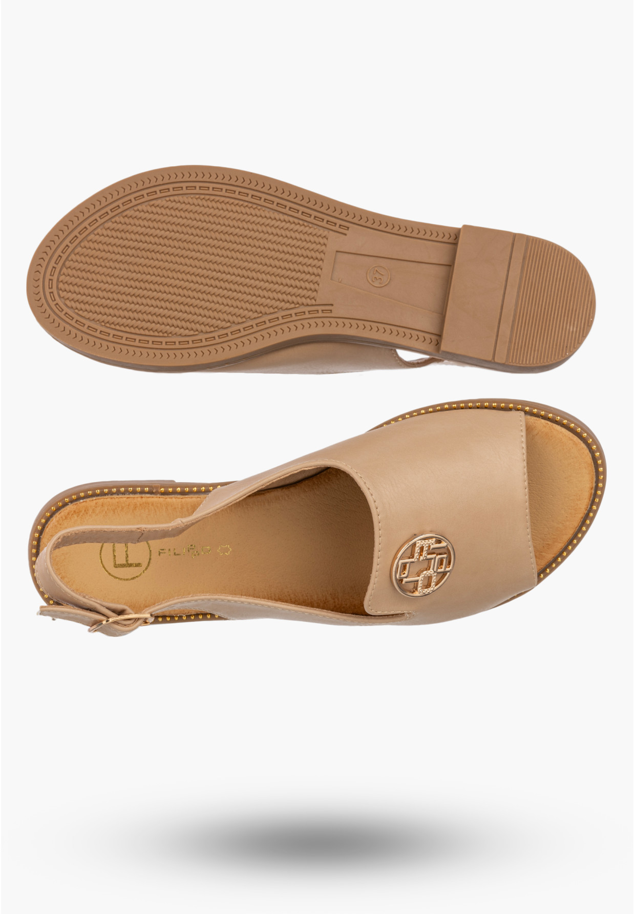Sandały Damskie Ekoskóra Buty Eleganckie Płaski Obcas Beżowe Filippo