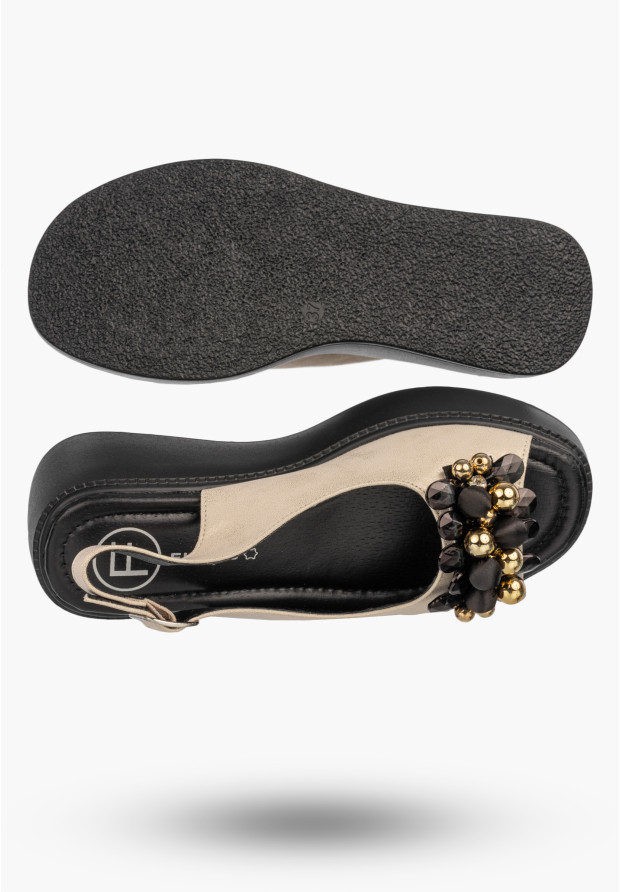 Sandały Damskie Skórzane Buty Eleganckie Na Platformie Letnie Złote FILIPPO