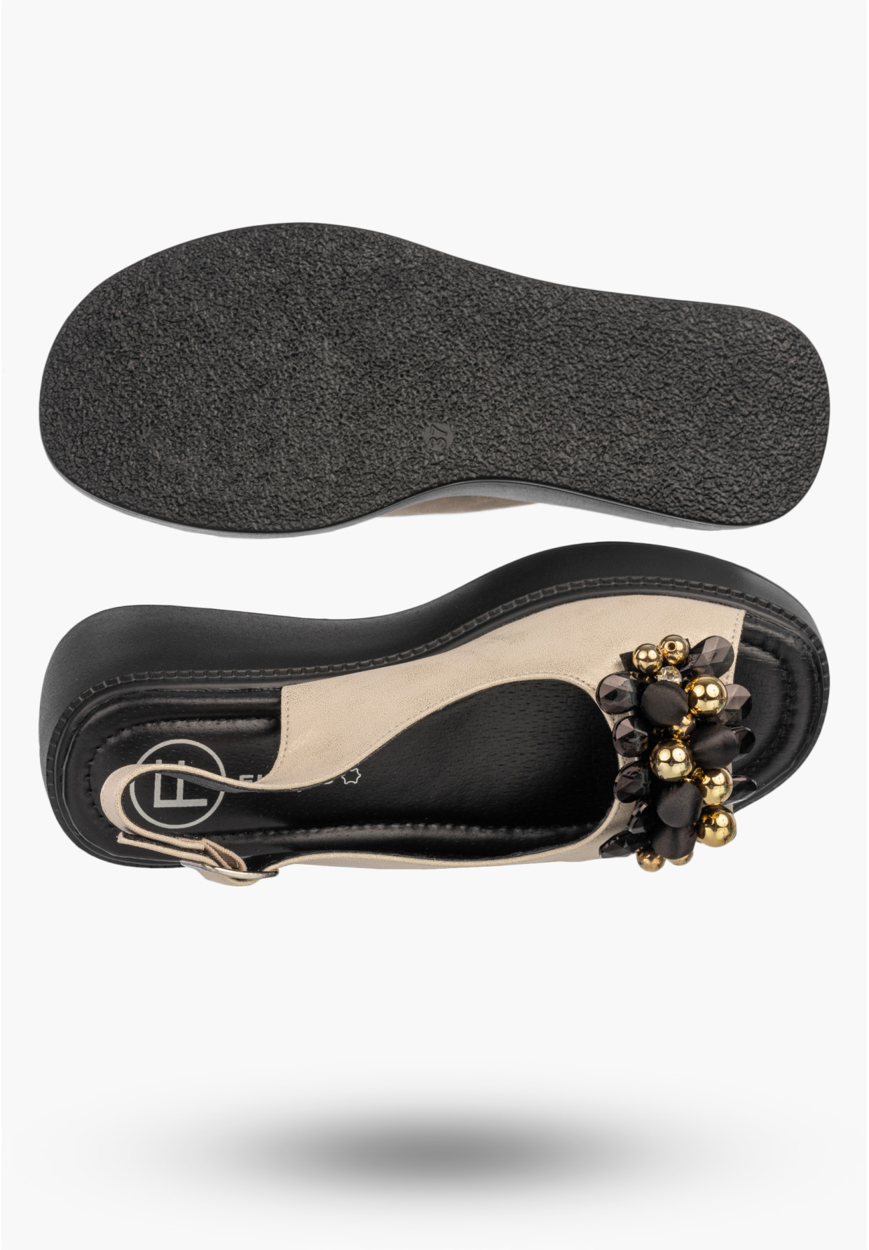 Sandały Damskie Skórzane Buty Eleganckie Na Platformie Letnie Złote FILIPPO