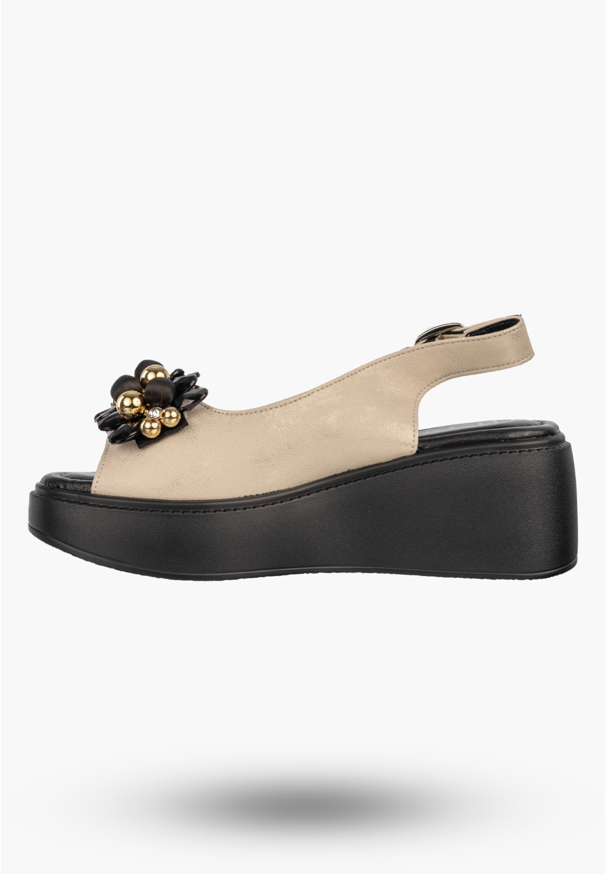 Sandały Damskie Skórzane Buty Eleganckie Na Platformie Letnie Złote FILIPPO