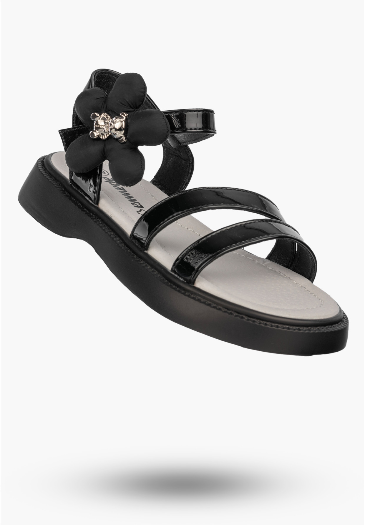 Sandały Dziewczęce Buty Na Rzepy Letnie Skórzana Wkładka Czarne APAWWA